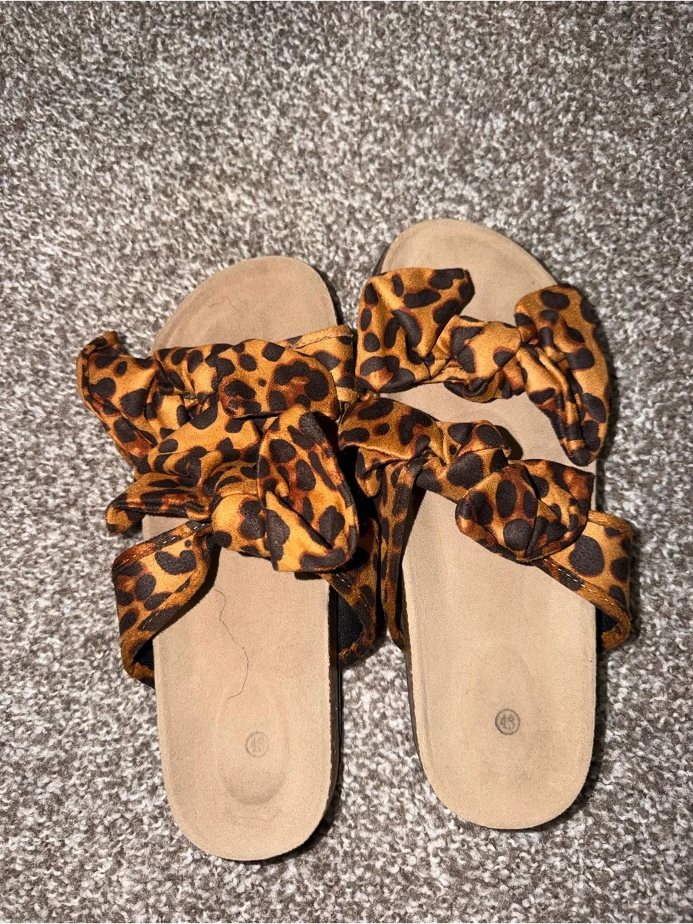 Leopard Bow Slide Sandals - Women